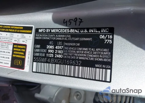 2016 Mercedes-Benz C 300 from USA, damaged, VIN 55SWF4JBXGU169632